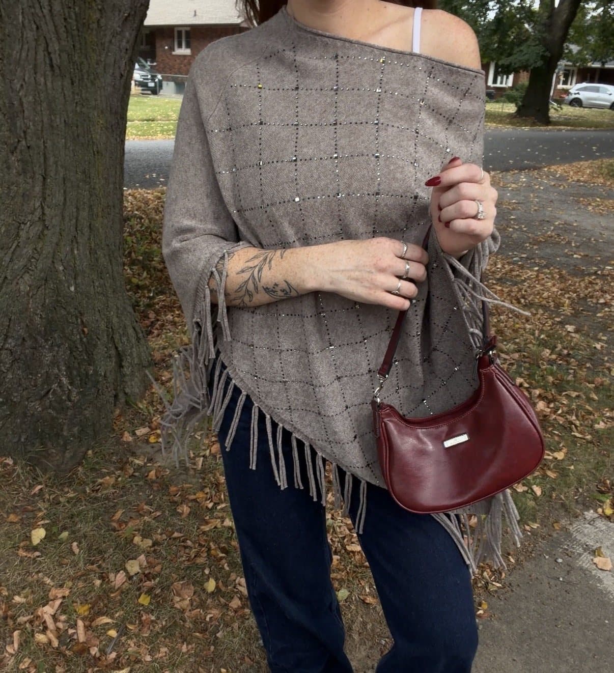 Brown poncho with rhinestones