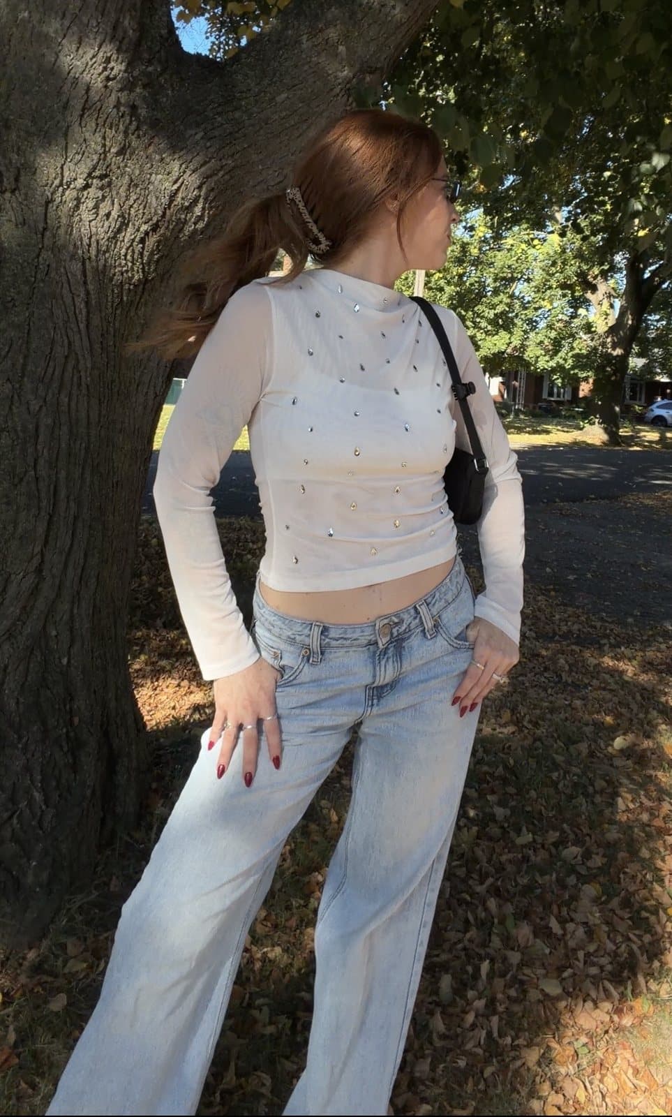 Sheer rhinestone mesh top